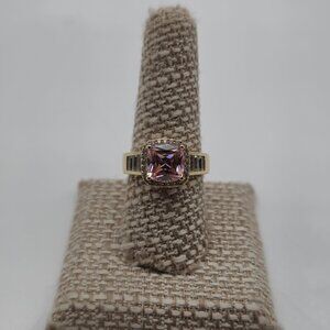 Size 9 Gold Over Sterling Silver Pink Cubic Zirconia Gem Ring A3409